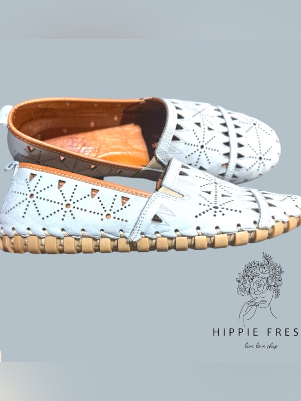 Eric Nurnberg Turkish Perforated Blue Slip On Shoes EU 39/US 8.5-9
